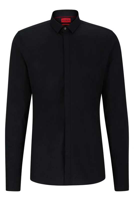 HUGO Mens Ejinar Extra-Slim-fit Shirt in Stretch-Cotton poplin Black