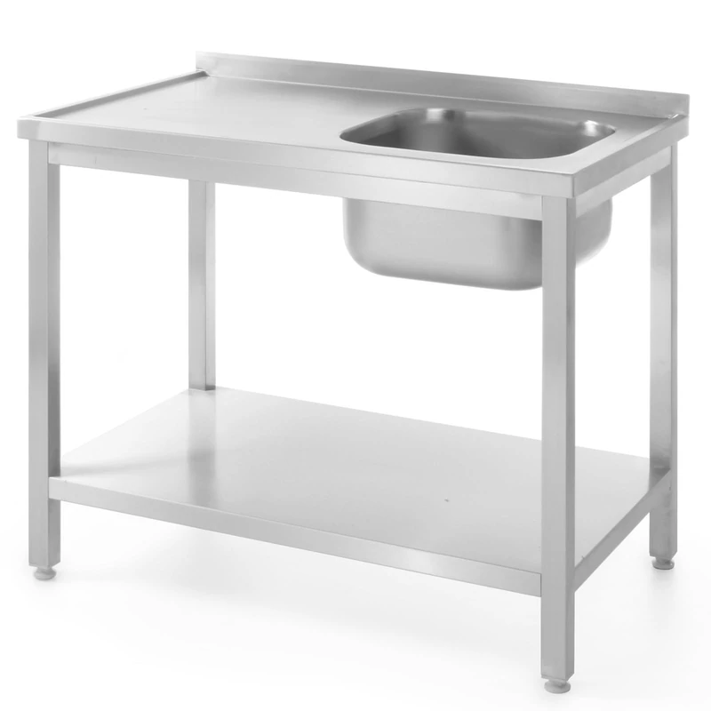 HENDI Single sink right with shelf, for self-assembly, adjustable feet on square profile, right sink, 800 x 600 x (H) 850 mm, stainless steel AISI 304