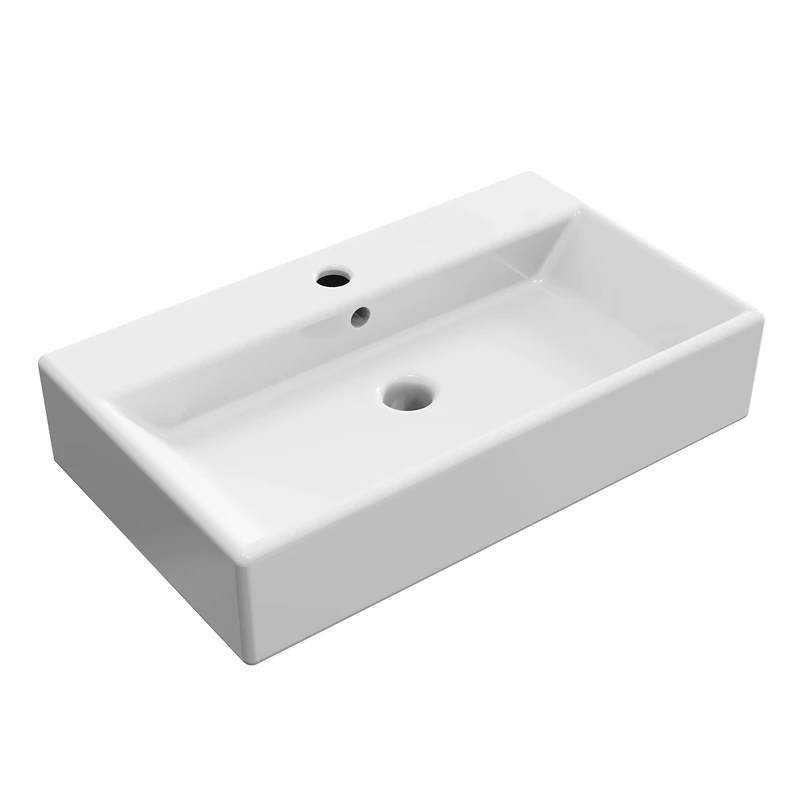 BAIKAL, Ceramic Sink on Countertop, Round Washbasin, Ideal for Countertop Bathroom Furniture and All Types of Toilets. Sink with Tap Hole 60 cm Straight White
