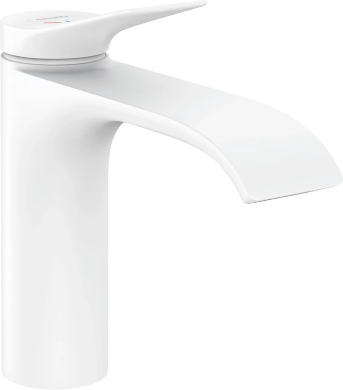 hansgrohe Vivenis - bathroom tap without waste, energy-saving (CoolStart), bathroom sink tap with spout height 110 mm, basin mixer tap water-saving (EcoSmart), matt white, 75024700