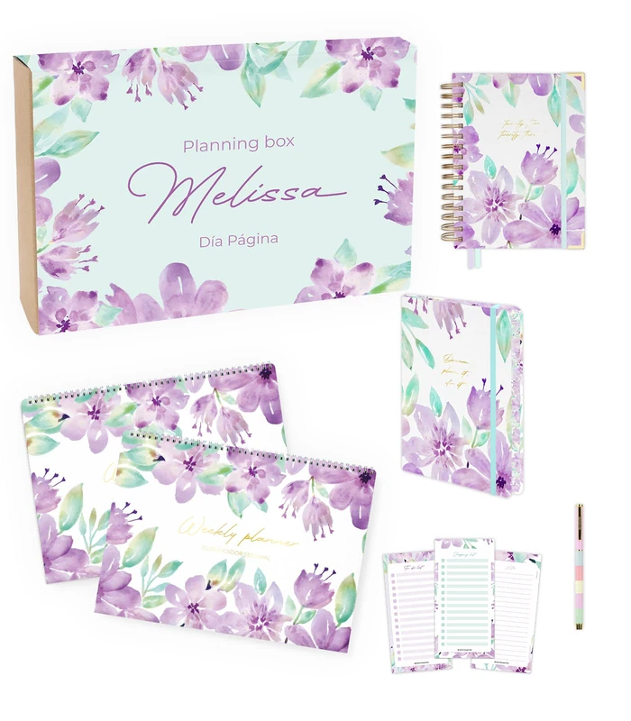 Planning Box Melissa - 2022 2023 Day Page Planner - Gift Box - Includes Academic Day Page, Weekly & Monthly Planner, Flex Print Bujo Checklist and Pen