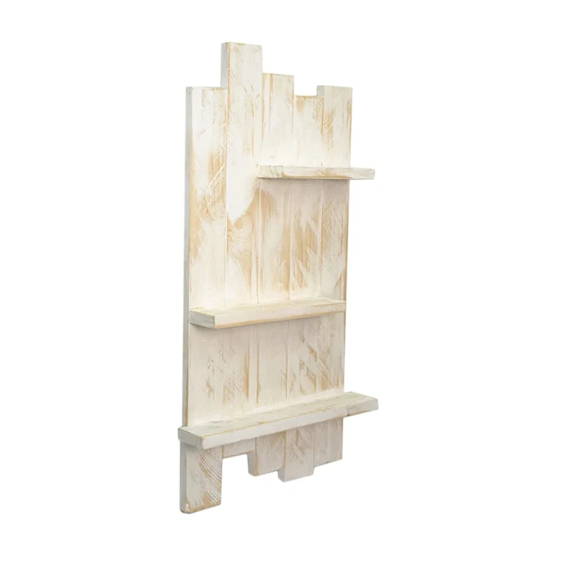 Declea Wooden Wall Shelf 3 Tier Kitchen Wall Panel with Shelves Wooden Wall Shelf Storage Rack Shabby Style H90 x W45 x D16 cm
