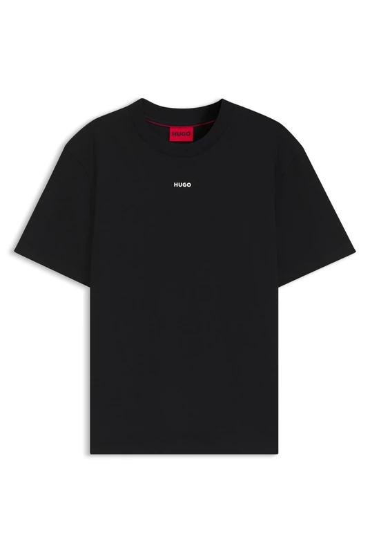 HUGO Mens Dapolino Relaxed-fit T-Shirt in Cotton Jersey with Logo Print Black