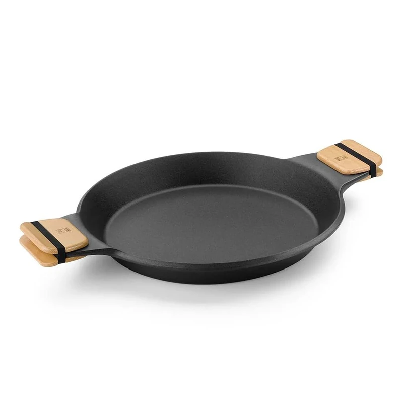 Bra Market Non-Stick Aluminium Paella Pan (36cm) 100% Recycled Alluminium Paella Pan for Induction Hob with 6mm Thick Base & Removable Beechwood Handles.