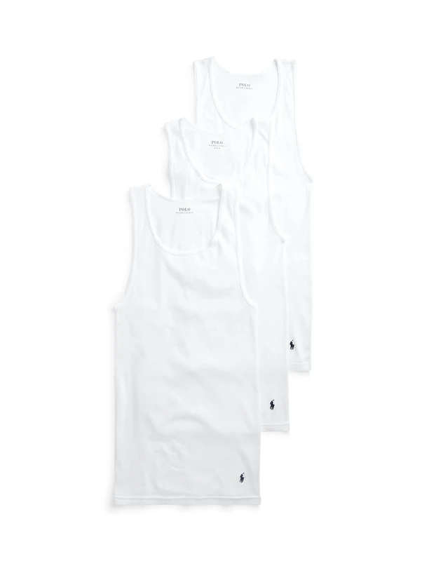 Polo Ralph Lauren Men's Classic Fit Cotton Tanks Big and Tall 3-Pack, White/Cruise Navy, 1X