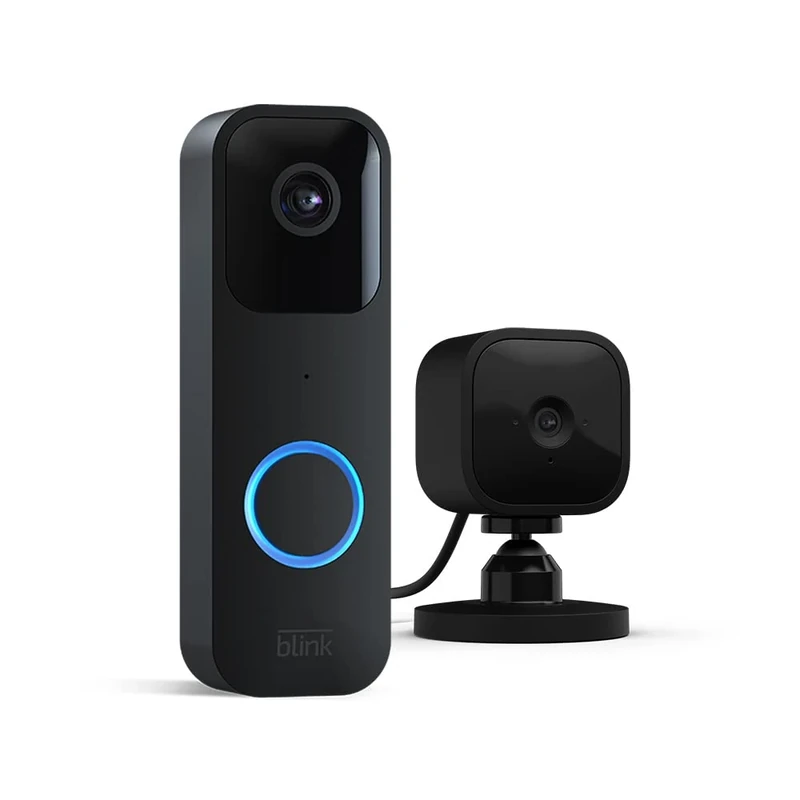 Blink Video Doorbell + Blink Mini (Black) | Two-way audio, HD video, long-lasting battery life, motion detection, chime app alerts, Works with Alexa (Black)