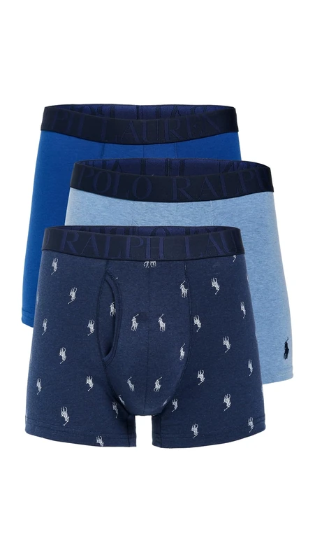 Polo Ralph Lauren Men's Classic Fit Stretch Trunk, Pale Royal Heather/Monroe Blue Heather W/White Aopp/Blue Saturn, L (Pack of 3)