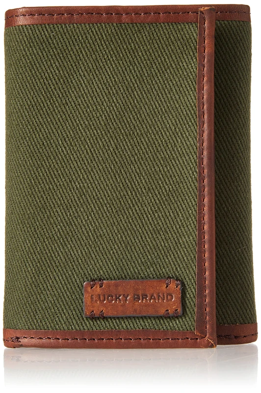 Lucky Brand Men's Embossed Trifold and L-fold Wallet, Canvas/Leather - Olive, Tri-Fold - Image 1