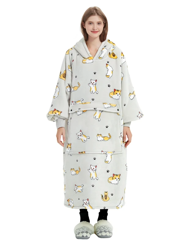 KFUBUO Wearable Blanket Hoodie for Adults Long Sherpa All Patterns Oversized Sweatshirt Blanket with Pockets