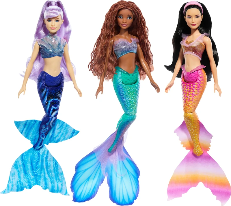 Disney The Little Mermaid Ariel Sisters Doll Set with 3 Fashion Mermaid Dolls, Includes Mala, Karina, and Ariel, HND29