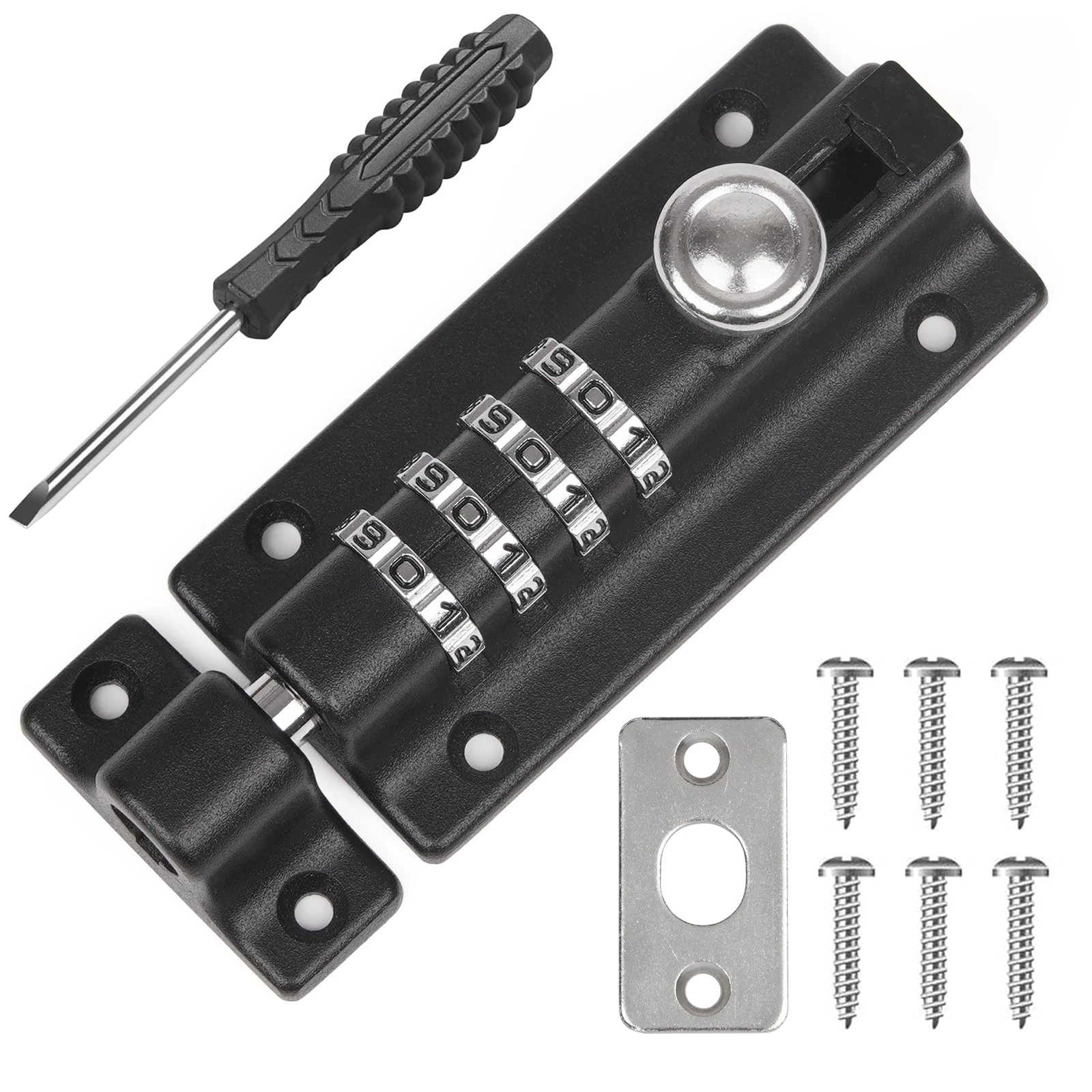 Weielt Digit Combination Locking Bolt, 4 Digit Sliding Lockable 120mm Stainless Steel Silded Garden Gate Latch for Wooden Gates, Gate Door Bolt Lock with Anti-Tamper Screws (Black)