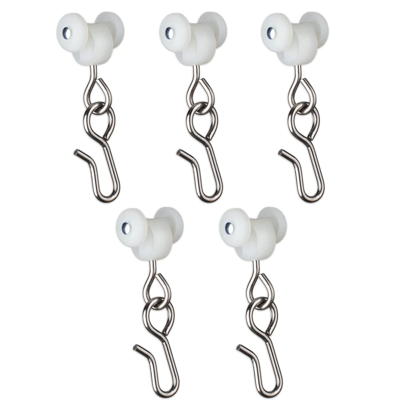 EverTrack Curtain Hooks - Dual Wheel Roller Carriers for Ceiling Mounted Curtain Track with Stainless Steel Hooks for Curtains, Drapes, and Room Dividers - Pack of 60