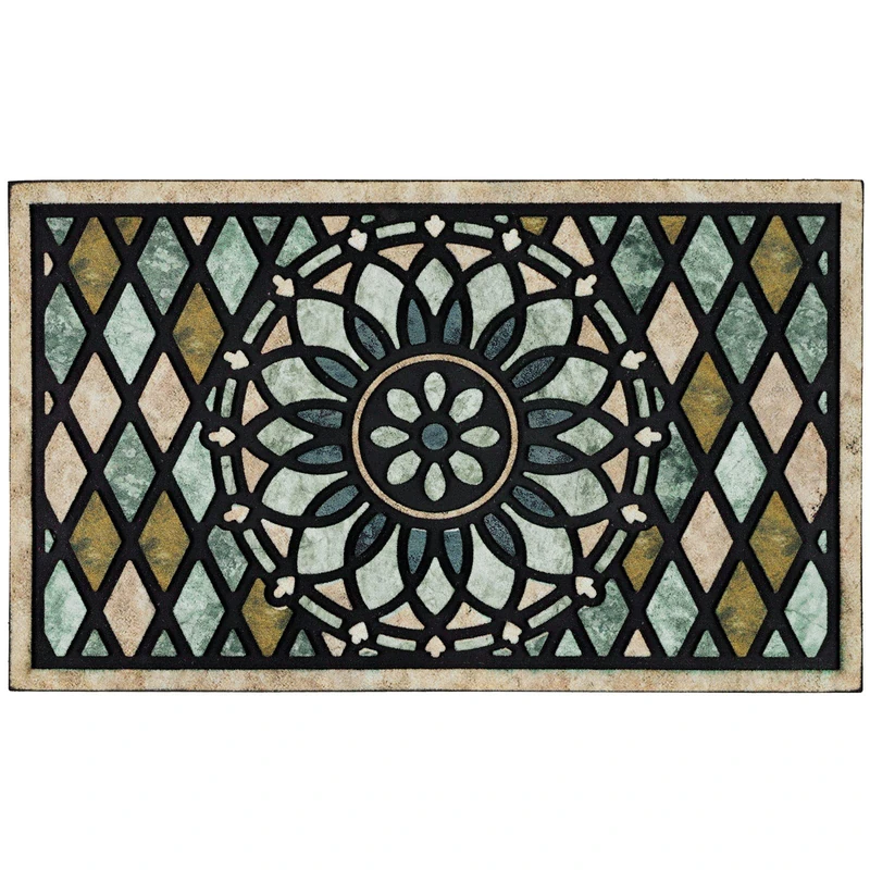 CHICHIC Welcome Doormat 24"x36" Outdoor Door Mat for Home Entrance, Blue and Green, Floral Pattern