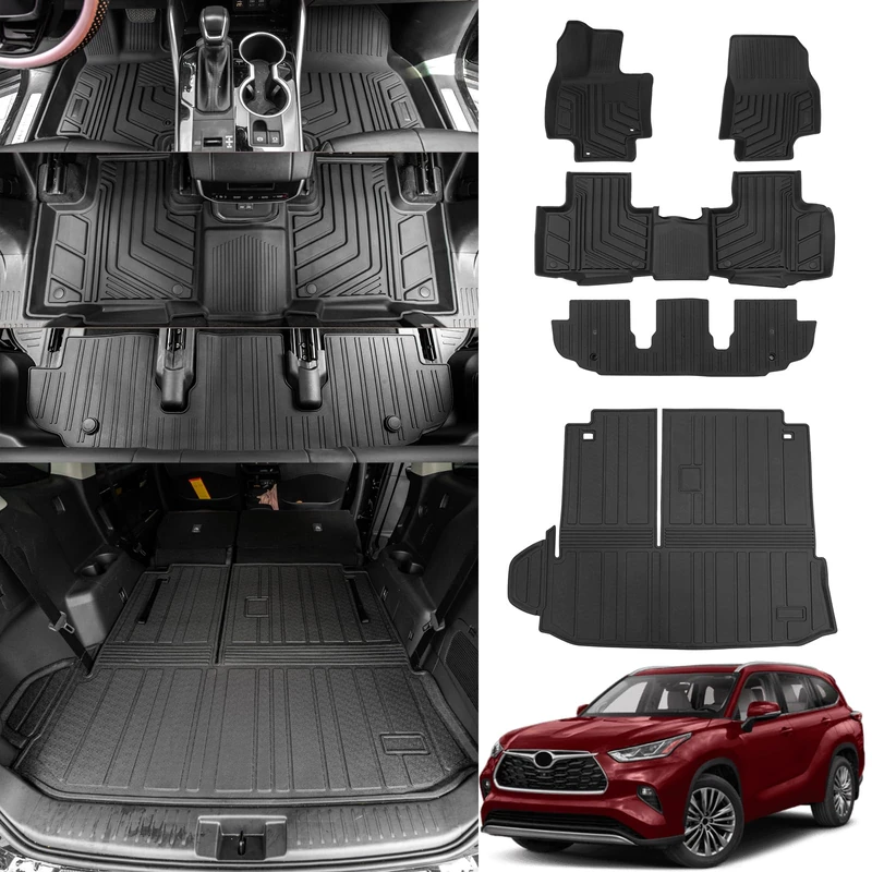 Bomely Floor Mats Compatible with 2020-2024 Toyota Highlander Cargo Mat Back Seat Cover Protector Cargo Liner 2023 7 Seats Highlander Accessories (2020-2024,Floor Mats+Trunk Mat with Backrest Mat)