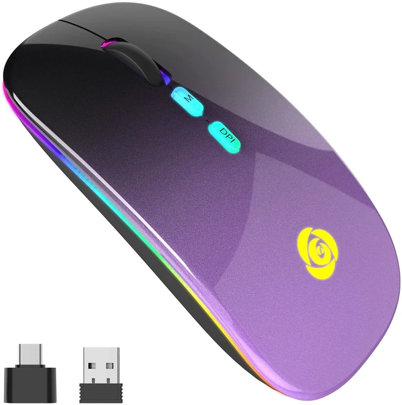 CC Store Wireless Mouse with Type-C Receiver for Laptop, Silm Silent Rechargeable Mouse, 3 Adjustable DPI & Backlight 2.4G Bluetooth Mouse Compatible with Laptop Computer Macbook iPad PC