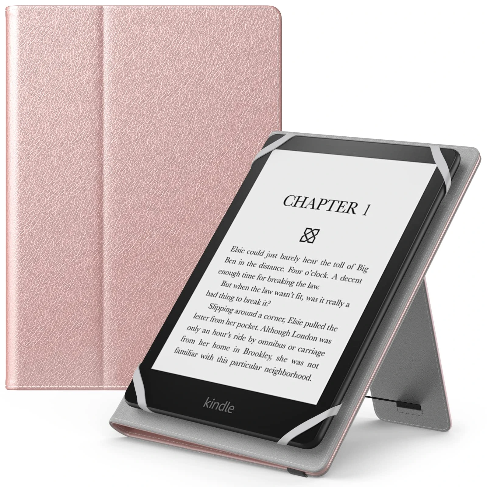 MoKo Universal Case for 6",6.8",7" Kindle eReaders Fire Tablet, Kindle/Kobo/Voyaga/Lenovo/Sony E-Book Tablet, Lightweight PU Leather Folio Shell Cover Case, with Hand Strap/Kickstand, Rose Gold