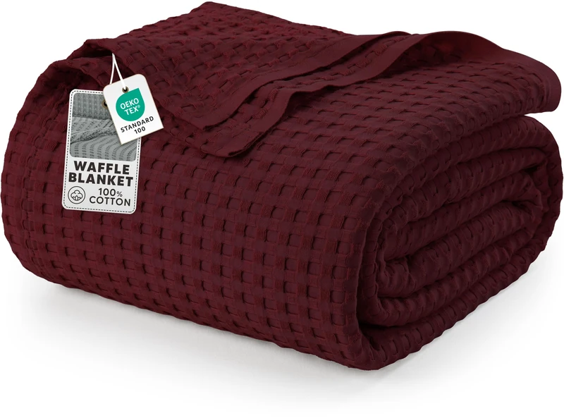 Utopia Bedding Cotton Waffle Blanket 300 GSM (Burgundy - 228x228 cm) Soft Lightweight Breathable Bed Blanket Big Size Layering Any Bed for All Season