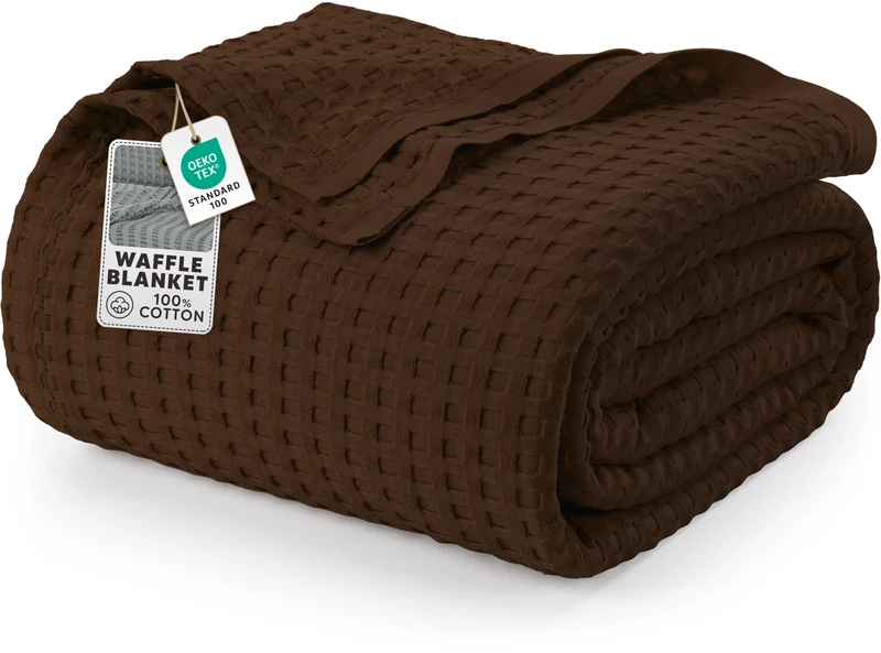 Utopia Bedding Cotton Waffle Blanket 300 GSM (Brown - 274x228 cm) Soft Lightweight Breathable Bed Blanket Big Size Layering Any Bed for All Season