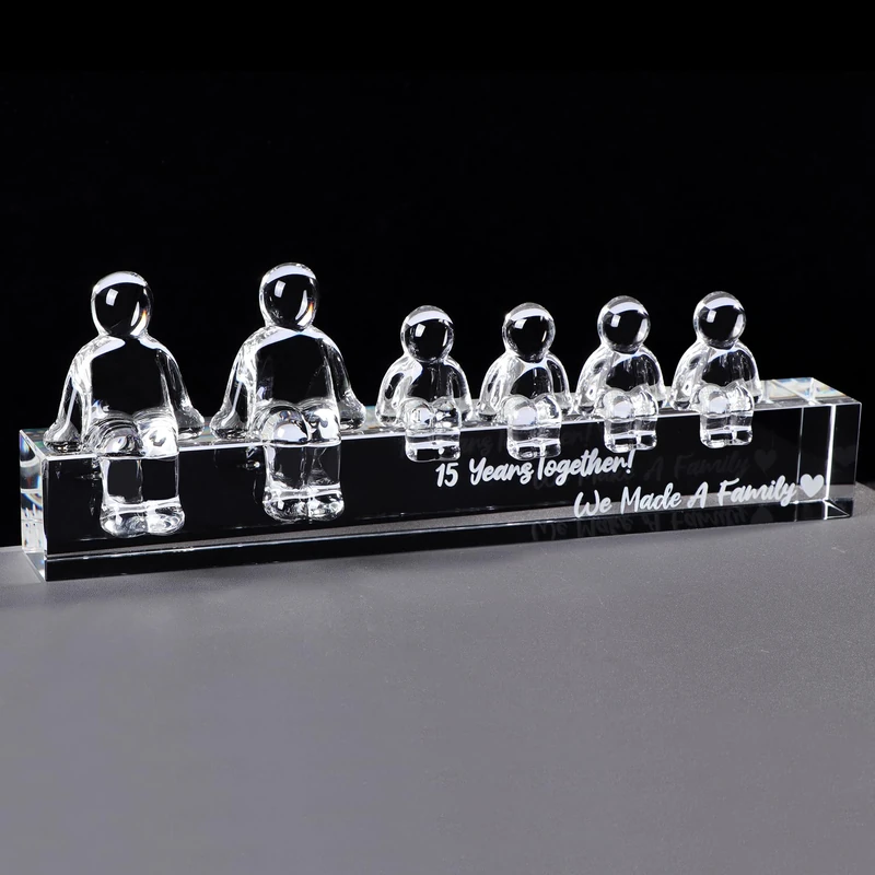 Ornalrist Crystal 15th Anniversary Wedding Gifts for Her Wife, Keepsake for Him Husband 15 Years Together We Made A Family Glass Decoration (4 Children)