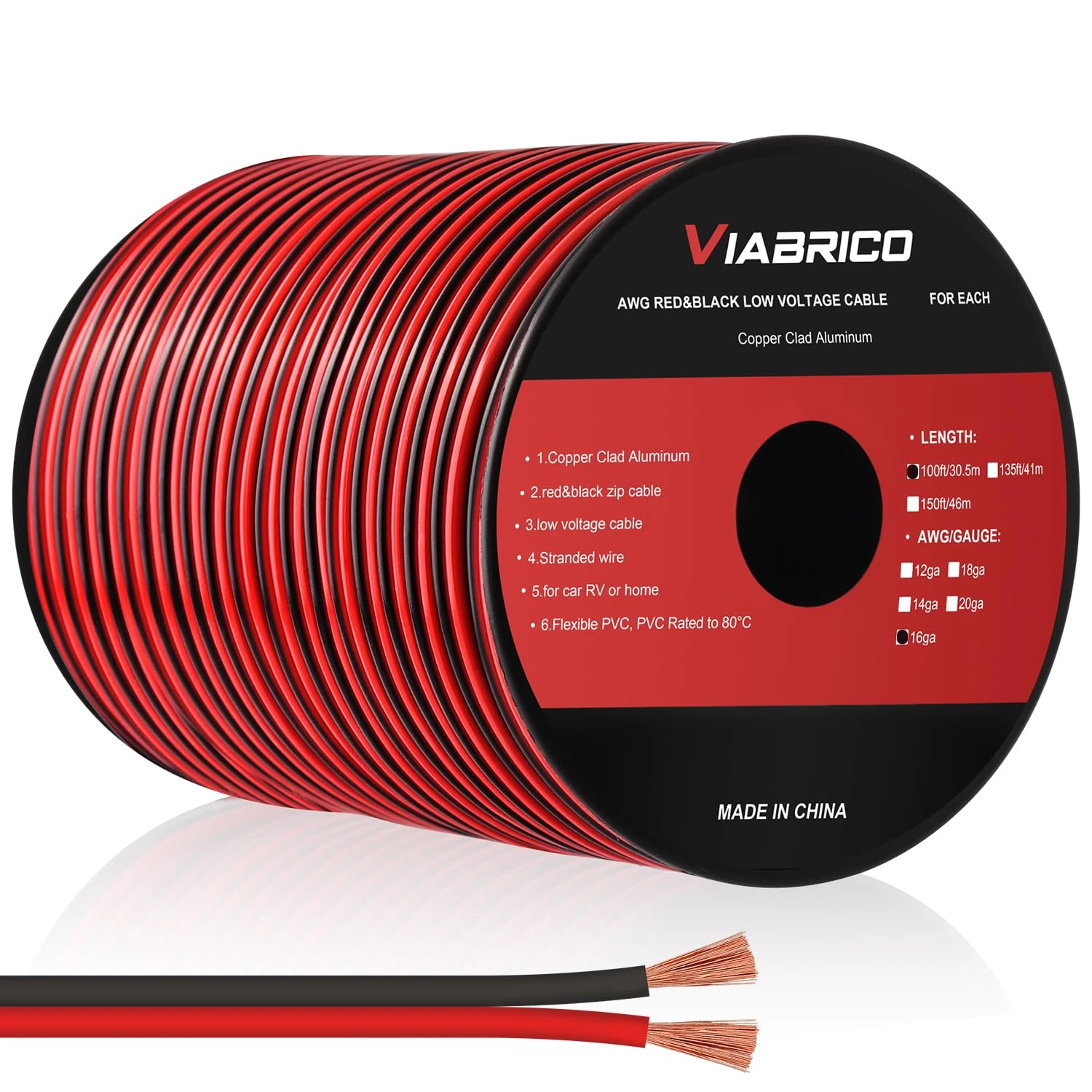 VIABRICO 16 Gauge Automotive Wire - 100FT 2 Conductor Red Black 12V/24V DC Cable for LED Strips, RC Car, Speaker