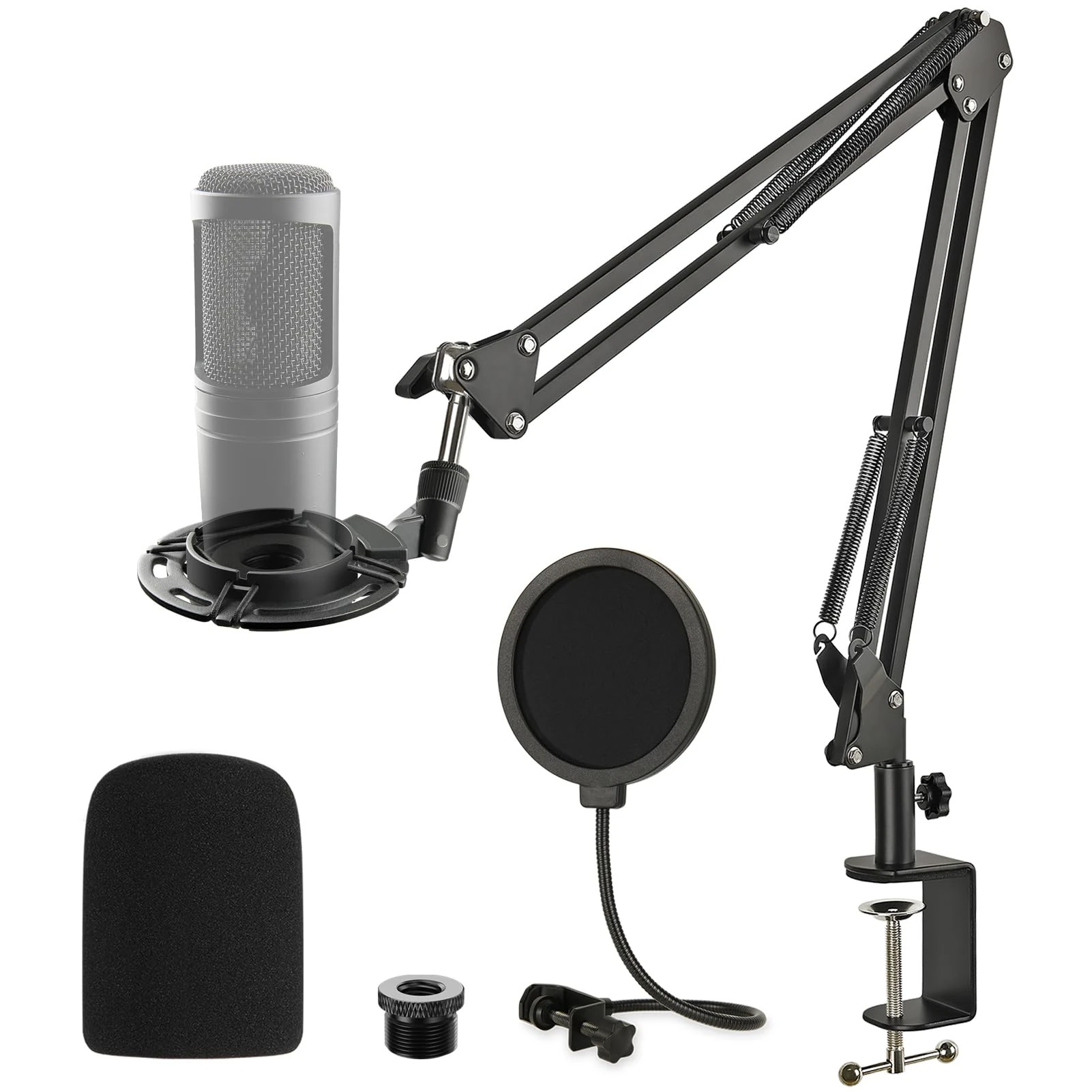 Audio Technica AT2020 Mic Boom Arm, Suspension Scissor AT2020 Microphone Stand with Shock Mount, Pop Filter, Upgraded Clamp for AT2020 AT2020USB+ AT2035 Condenser Studio Mic