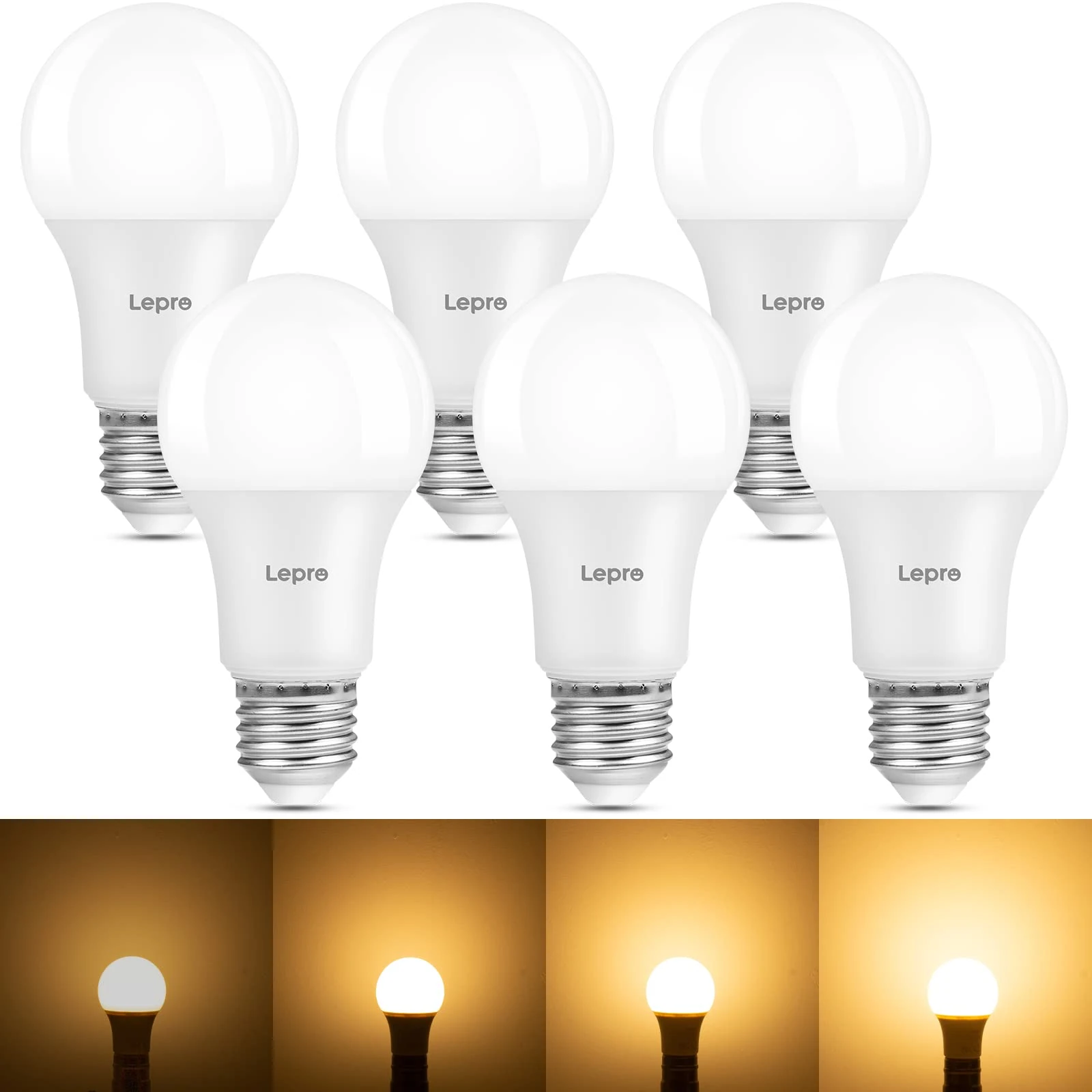 Lepro E27 Screw Bulb Dimmable, 8.5W Equivalent to 60W, Warm White 2700K E27 LED Bulbs, 806 Lumen Edison LED Light Bulb, Energy Saving Light Bulbs for Lamp, Pack of 6