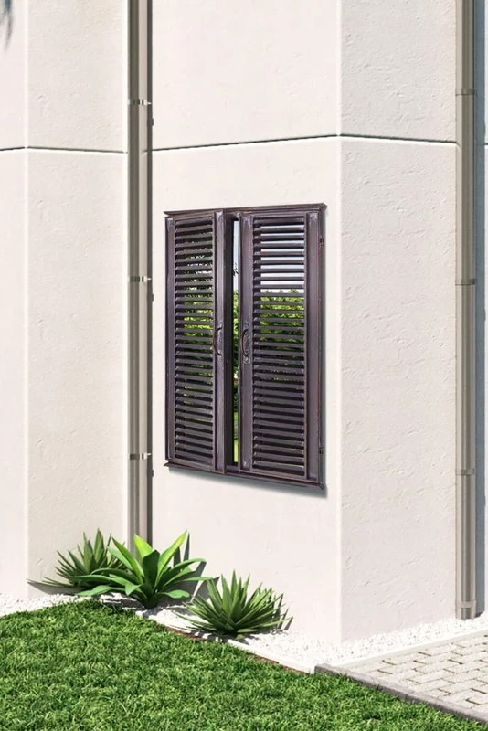 MirrorOutlet Large Metal Rustic Door Window Garden Outdoor Mirror 90x60cm opening to 117cm, Bronze (GM099)
