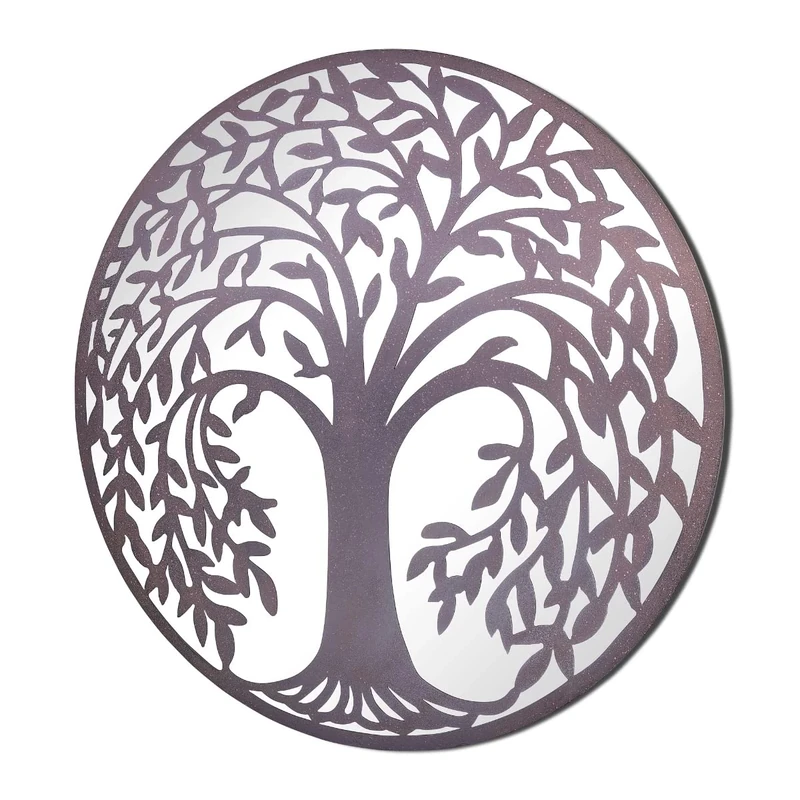 MirrorOutlet Large Metal Rustic Circular Shaped Garden Mirror Silver Tree 99cm X 99cm, GM102