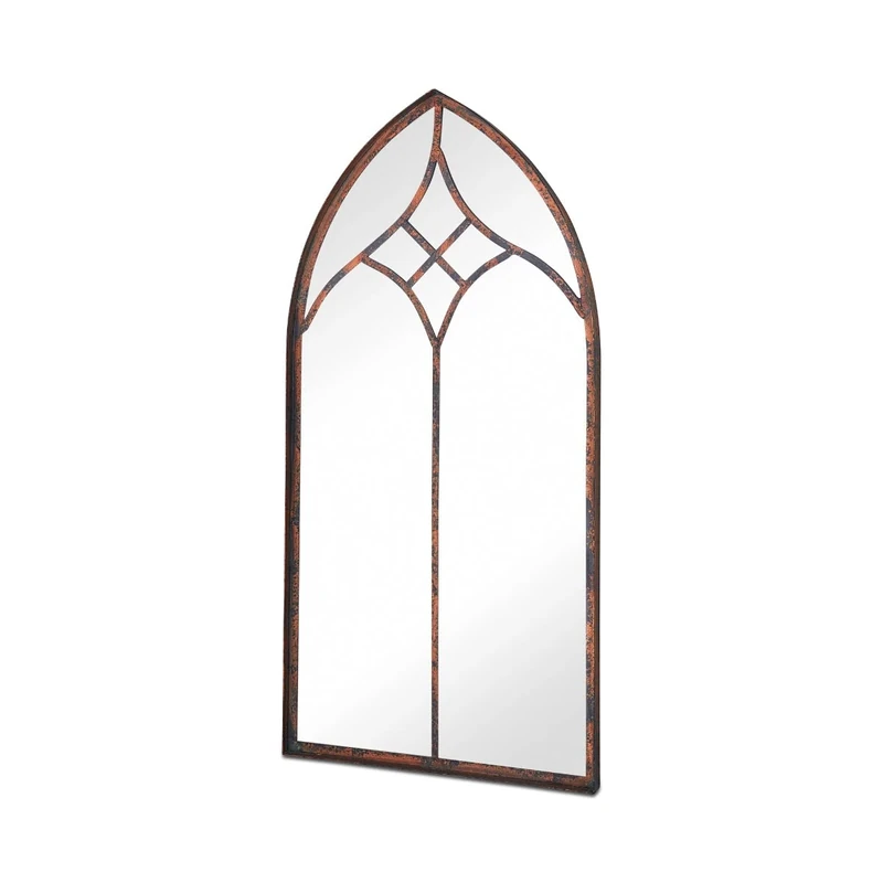 MirrorOutlet Large Metal Rustic Arched Shaped Window Garden Outdoor Mirror 100cm X 49cm, GM096, Bronze