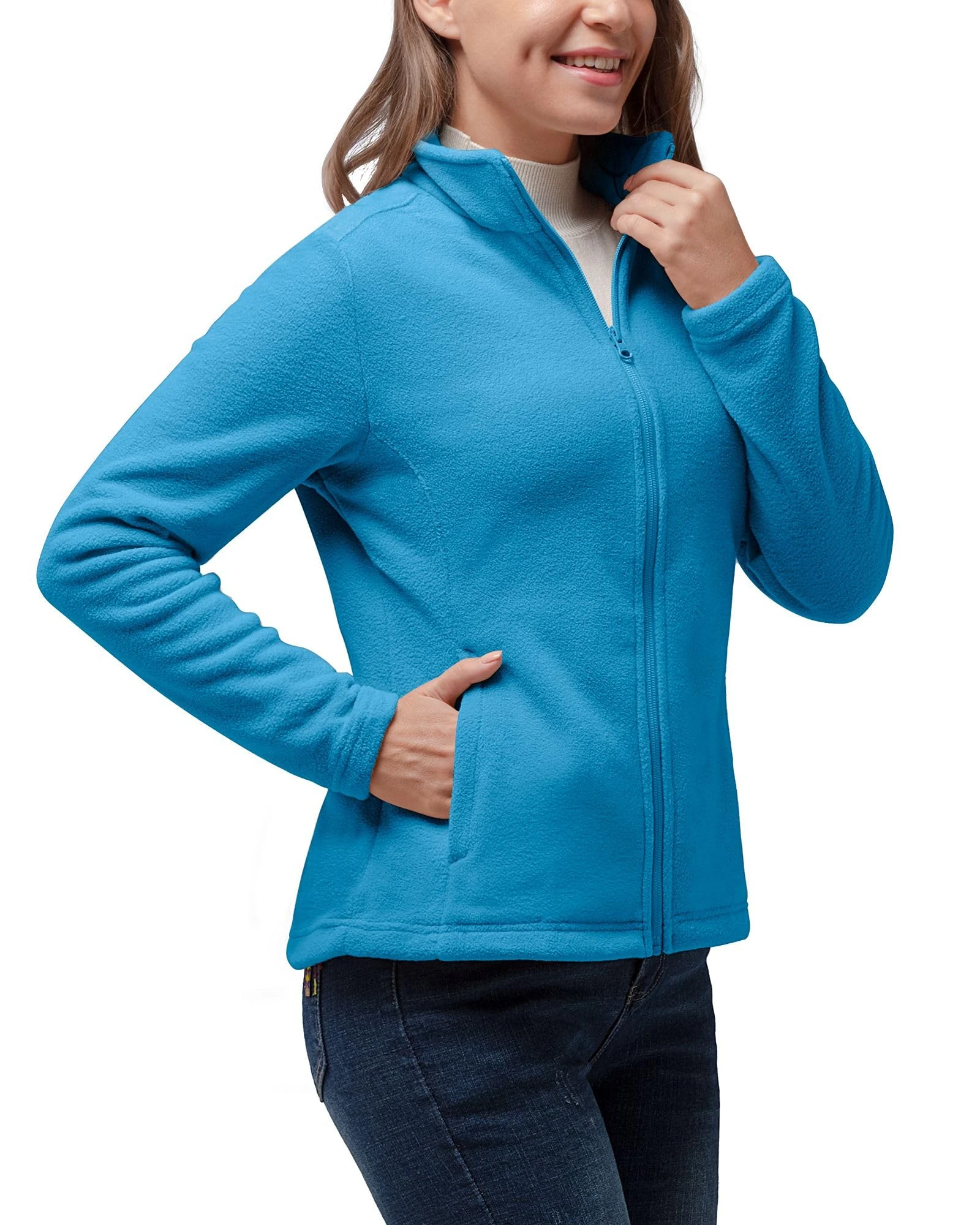 33,000ft Womens Fleece Jackets Ladies Lightweight Warm Full Zip Coat Breathable Microfleece Ladies Sweater Casual Long Sleeve, Ideal for Travelling Outdoor Sport Blue XS