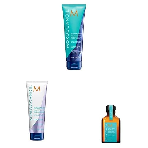 Moroccanoil Blonde Perfecting Shampoo Aromatherapy, Purple With Blonde Perfecting Purple Conditioner With Treatment