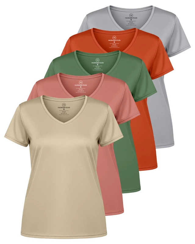 5 Pack: Womens V Neck T-Shirt Ladies Yoga Top Athletic Tees Active Wear Gym Workout Zumba Exercise Running Essentials Quick Dry Fit Dri Fit Moisture Wicking Basic Clothes - Set 12, XL