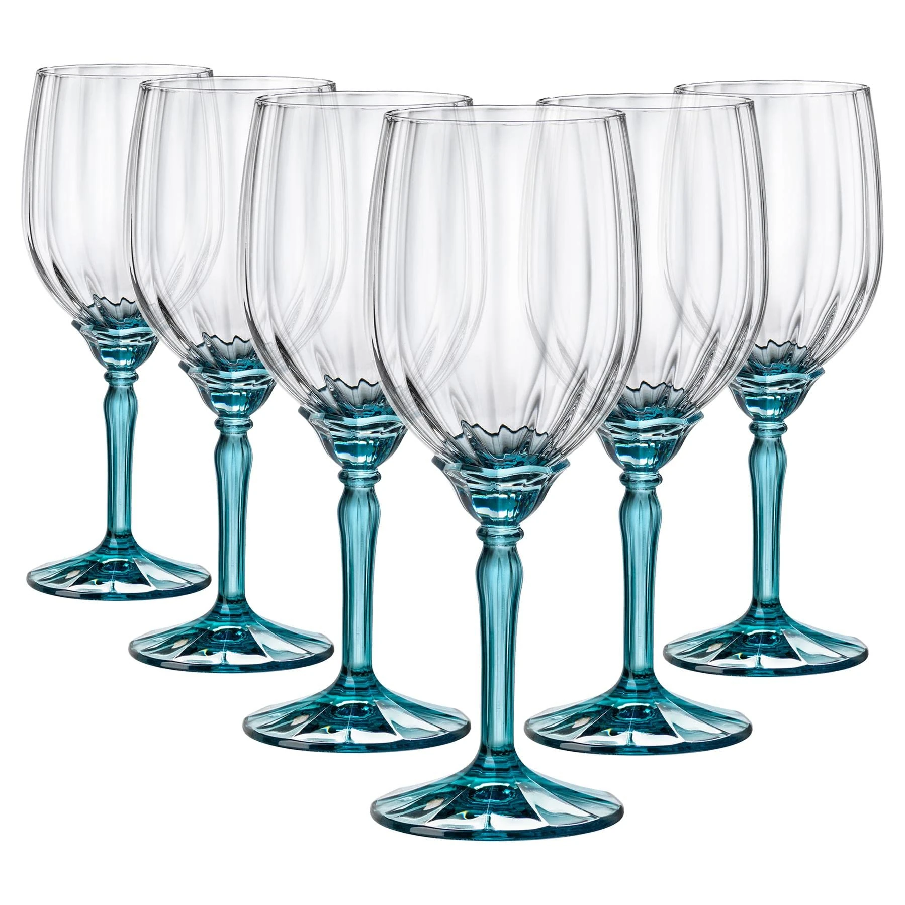 Rocco Bormioli Bormioli Rocco Florian Set of 6 Glass Goblets, Blue Foot, for White Wines, 38 cl