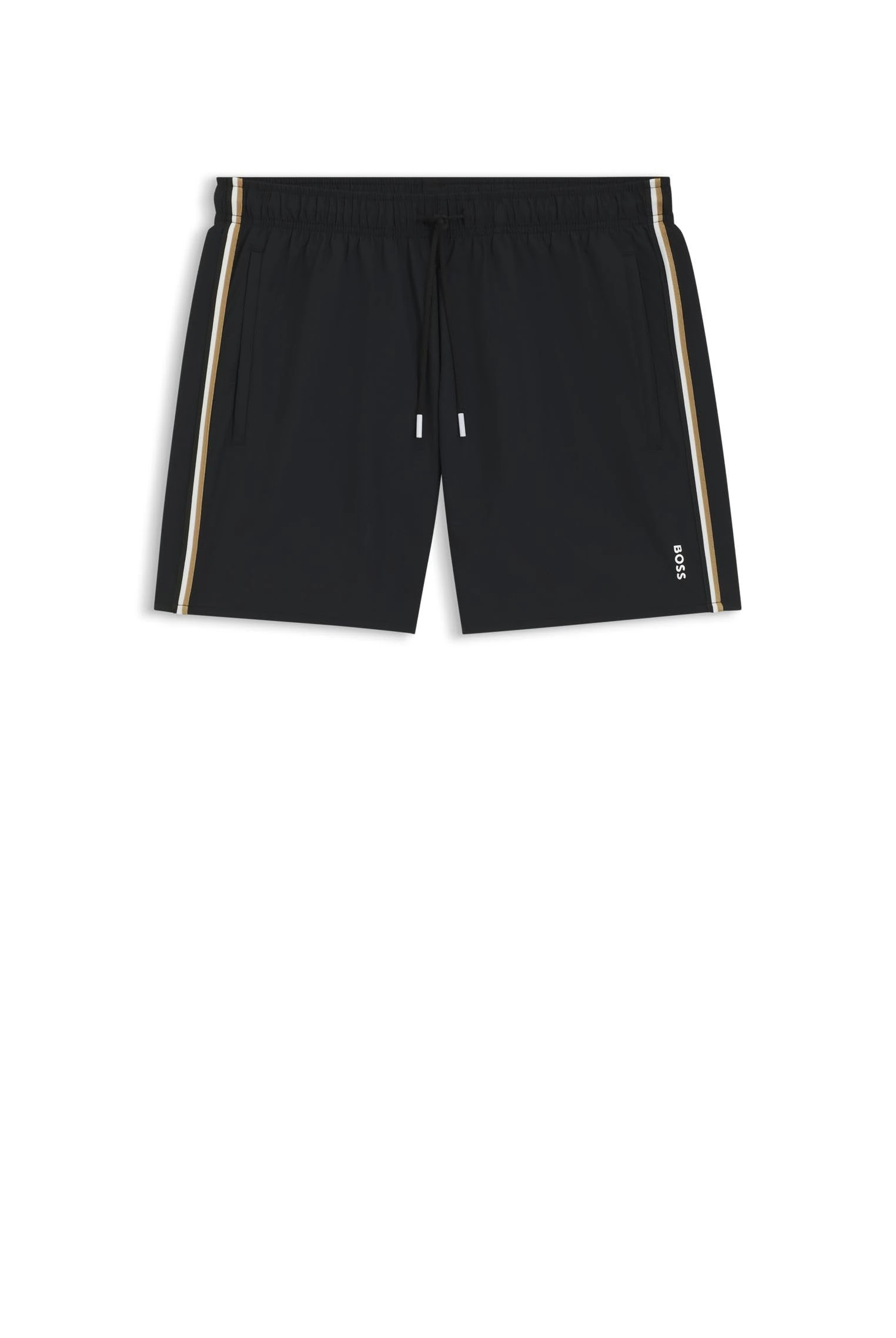 BOSS Mens Iconic Recycled-Material Swim Shorts with Logo and Signature Stripe