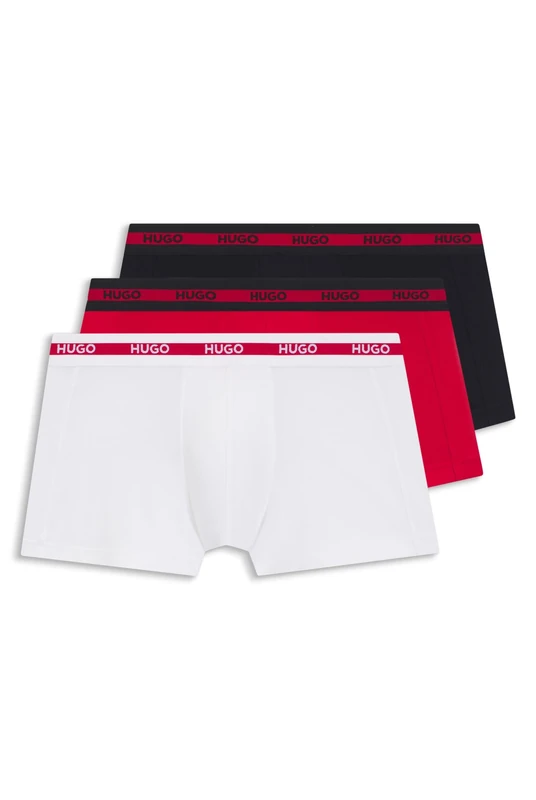 HUGO Mens Trunk Triplet Planet Three-Pack of Logo-Waistband Trunks in Stretch Cotton