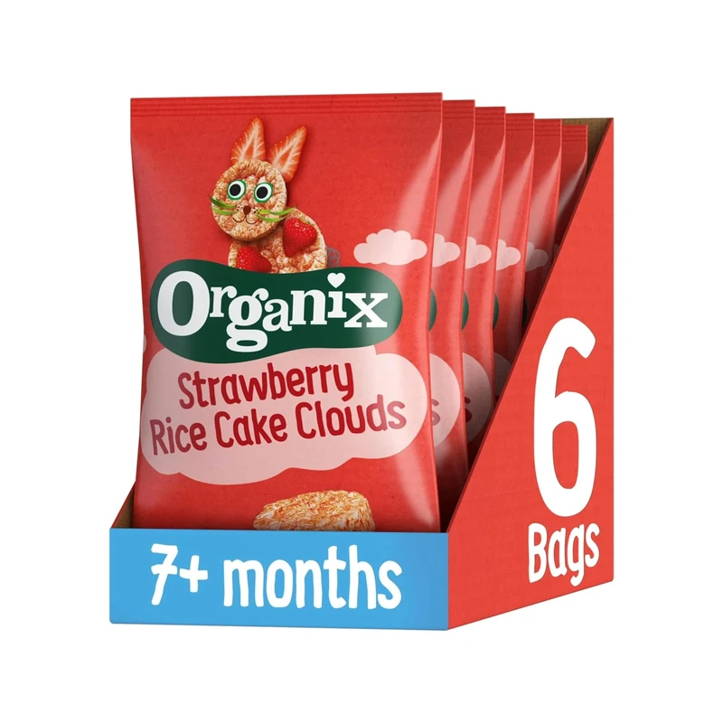 Organix Strawberry Rice Cake Clouds, Baby Rice Cakes Snack, Finger Food, 7+ Months 40 g (Pack of 6)