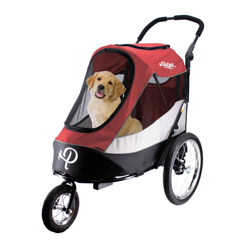 Petique Large Dog Pram - Dog Stroller - Dog Pushchair - Pet Stroller - Dog Buggy - Pet Pram - 3 Wheels Ventilated Safety Belt Travel Carriage - Dog Trolley for Large/Medium Dogs and Cats UK (Red)