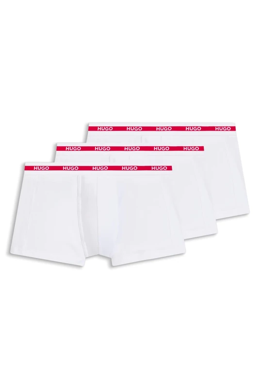 HUGO Mens Trunk Triplet Planet Three-Pack of Logo-Waistband Trunks in Stretch Cotton
