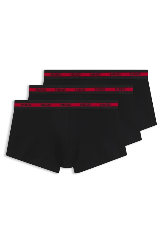 HUGO Mens Trunk Triplet Planet Three-Pack of Logo-Waistband Trunks in Stretch Cotton