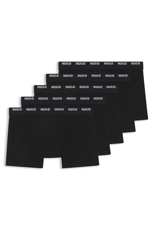 HUGO Mens Trunk Five Pack Five-Pack of Logo-Waistband Trunks in Stretch Cotton Black - Image 1