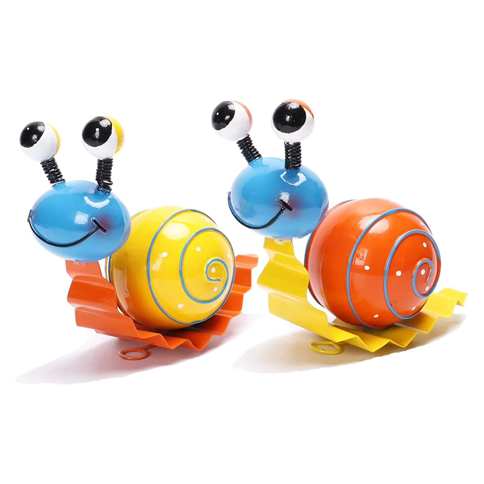 Metal Snail Garden Decorations, 2Pcs Cute Snail Yard Art Outdoor Lawn Patio Ornament, Snail Metal Garden Ornaments Outdoor Lawn/Bar/Bedroom/Living Room/Shop Wall Hanging Snail Decor (Yellow, Orange)