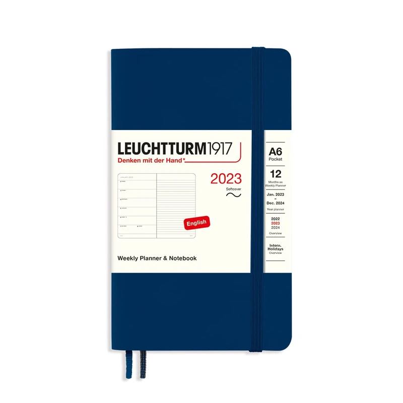 LEUCHTTURM1917 365928 Weekly Calendar & Notebook Softcover Pocket (A6) 2023, 12 Months, Navy, English