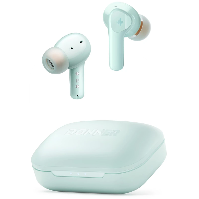 Donner Noise Cancelling Wireless Earbuds, Bluetooth 5.2 Earphones with 4 Mic Clear Calls, 12mm Drivers, App for Custom EQ, 32H Playtime, Fast Charging, Transparency - Dobuds ONE, Pea Green