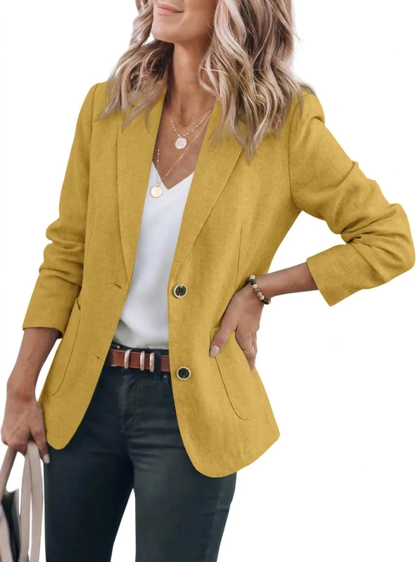 IDEALSANXUN Cotton Linen Blazer for Womens Long Sleeve Loose Casual Blazer Jackets, A Yellow, XL