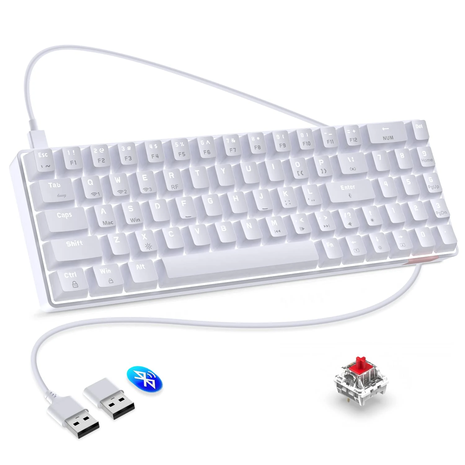 KUIYN AK692 Customized Hot Swappable Keyboard, Bluetooth5.0/Wireless/Wired, Programmable Mechanical Keyboard, 69 Keys, KRK61 Numeric Pad, 4000 mAh Rechargable, 17 white Light, for Office/Game/Travel