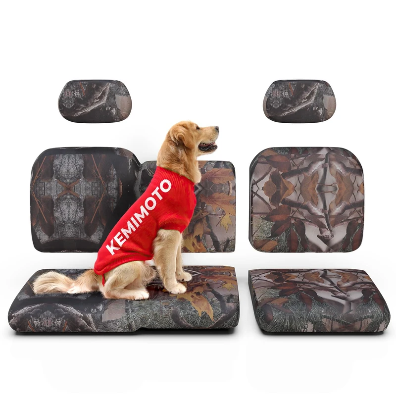 KEMIMOTO UTV Seat Cover Set Camo for 60/40 Split Back Seat Compatible with Polaris Ranger XP 1000/ Ranger 1000 2017-2021, Split Bench Seat Covers Upgraded w/Headrest Cover, Crew Fits Front Seat Only
