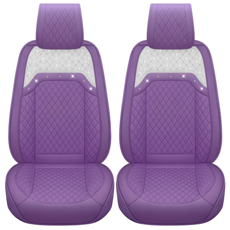 Aierxuan Front Sparkle Seat Covers for Women Girls, Waterproof Leather Crystal Diamond Universal Fit for Subaru Kia Forte Optima Nissan Altima Frontier Sentra (2PCS Front, Purple)