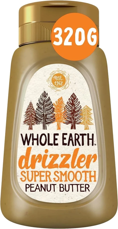 Whole Earth Drizzler Original Roasted Peanut Butter, Super Smooth Squeezy Runny Nutty Spread Made with 100% Peanuts, All Natural Ingredients, No Added Sugar, Gluten Free, Vegan Friendly – 320g