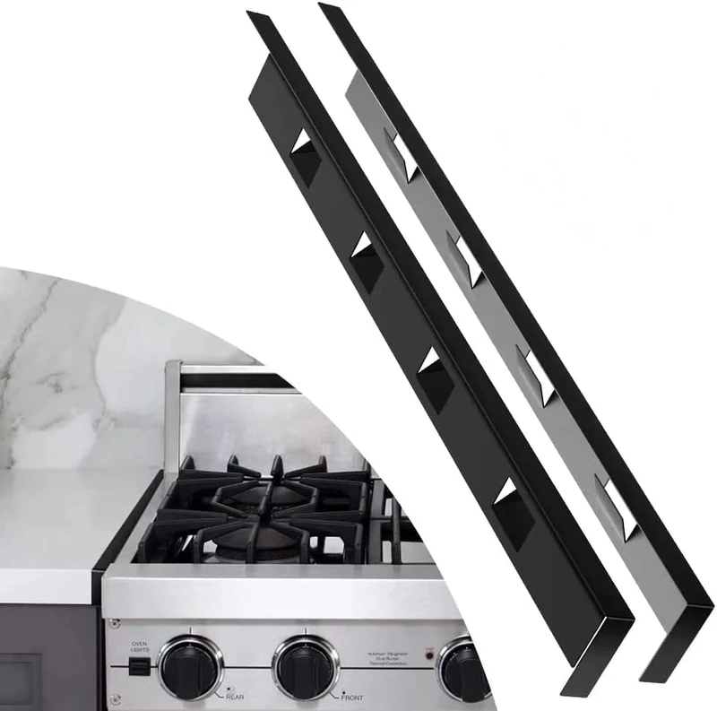 2Pcs Adjustable23'4-26' Stove Gap Cover Range Gap Filler 316 Stainless Steel Counter Trim Kit Between Stove Edge and Counter Don't Melt Like Silicone Heat Resistant and Easy to Clean (black)