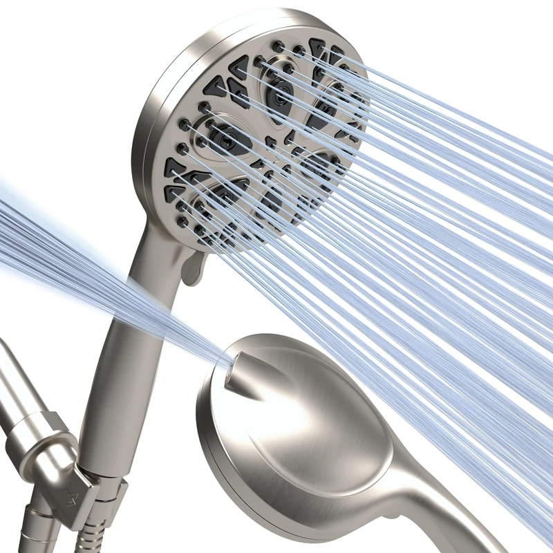 SparkPod 10 Spray Setting High Pressure Shower Head - Luxury 5" High Flow Hand Held Shower Head with High Pressure Jets - Handheld with Stainless Steel Hose & Bracket (Elegant Brushed Nickel)